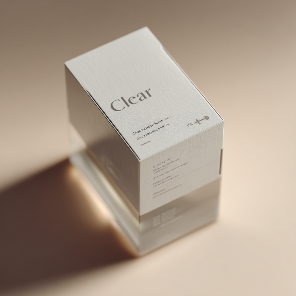 Clear supplement package on neutral background